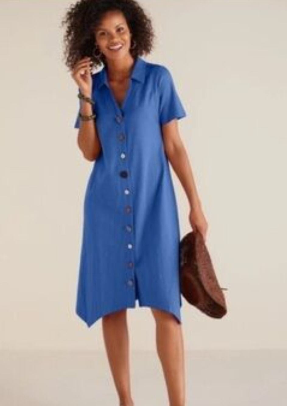 Soft Surroundings Danielle Mixed Button Dress Blue Medium NWT